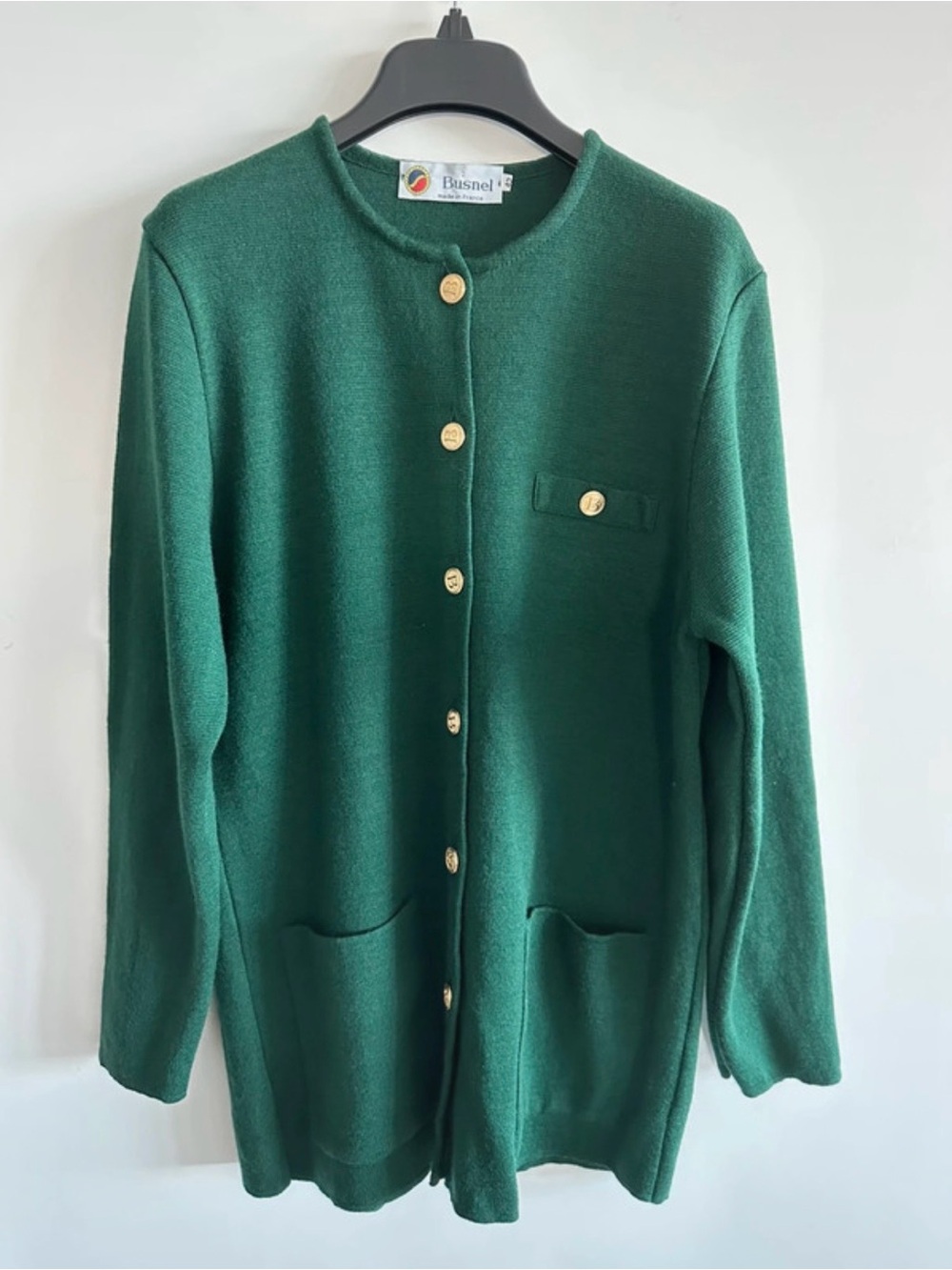 Busnel Pure Wool Knit Cardigan Jacket With Gold Buttons (Fr 42 / Uk 14)